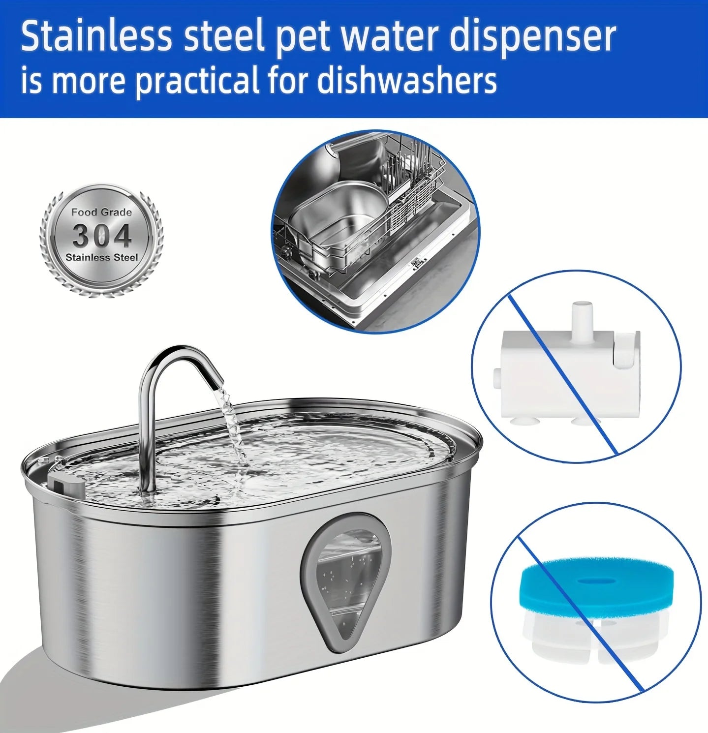 3.5L large capacity pet water dispenser automatic stainless steel cat water fountain