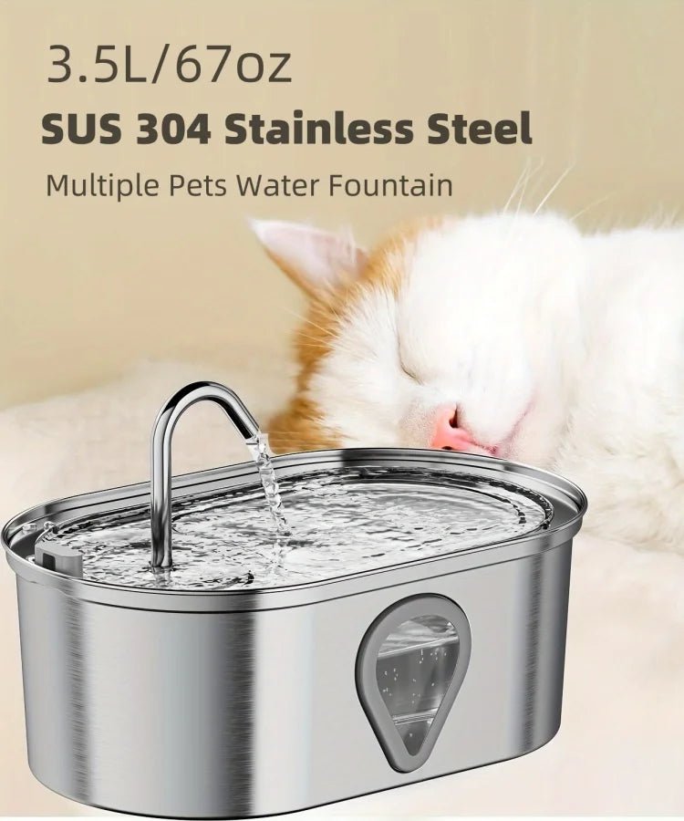 3.5L large capacity pet water dispenser automatic stainless steel cat water fountain