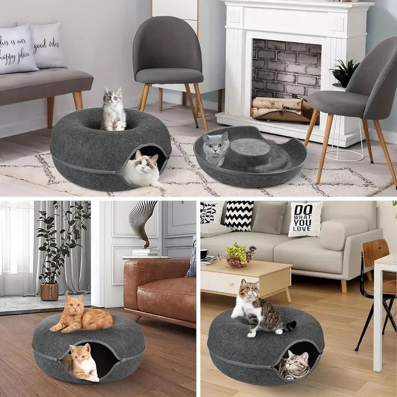 Interactive Donut Cat Bed & Tunnel: Kitten Sports Equipment & Toys Combo