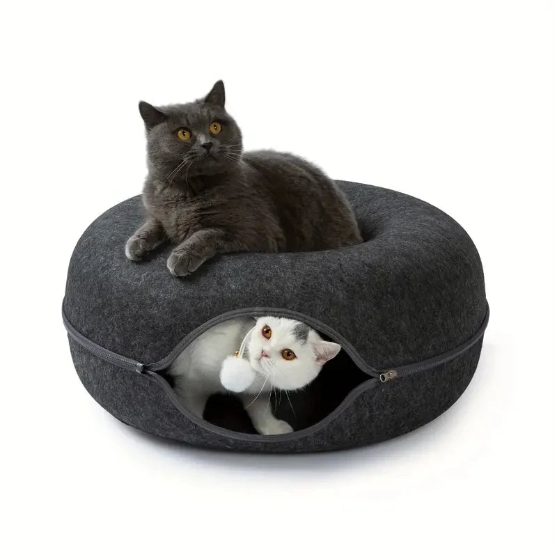 Interactive Donut Cat Bed & Tunnel: Kitten Sports Equipment & Toys Combo