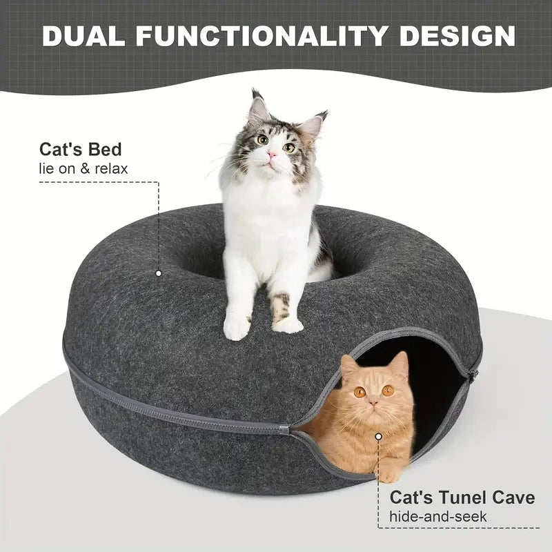 Interactive Donut Cat Bed & Tunnel: Kitten Sports Equipment & Toys Combo