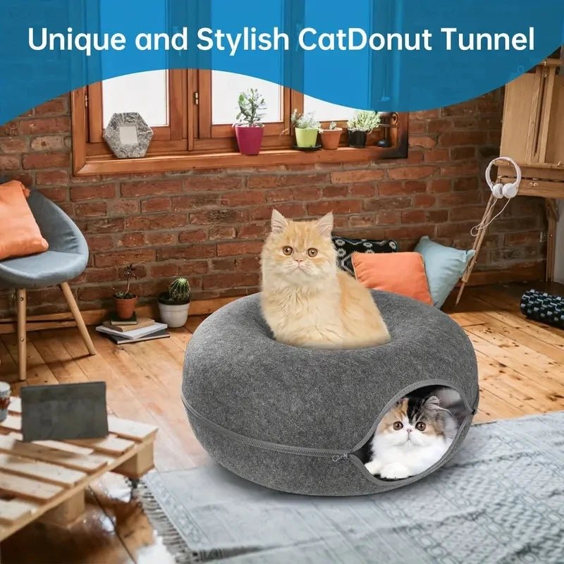 Interactive Donut Cat Bed & Tunnel: Kitten Sports Equipment & Toys Combo