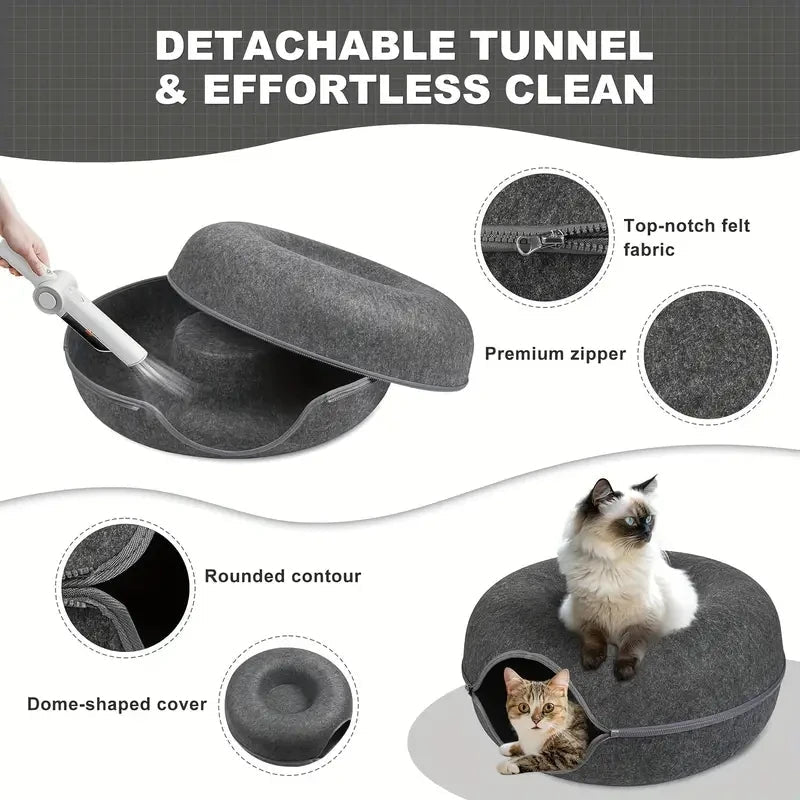 Interactive Donut Cat Bed & Tunnel: Kitten Sports Equipment & Toys Combo