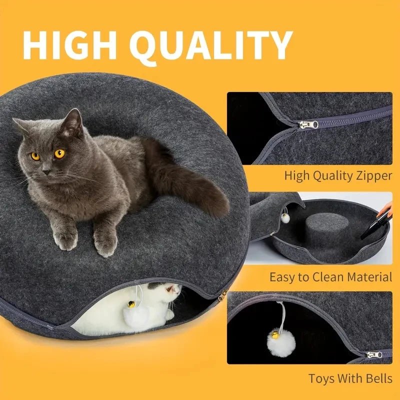 Interactive Donut Cat Bed & Tunnel: Kitten Sports Equipment & Toys Combo