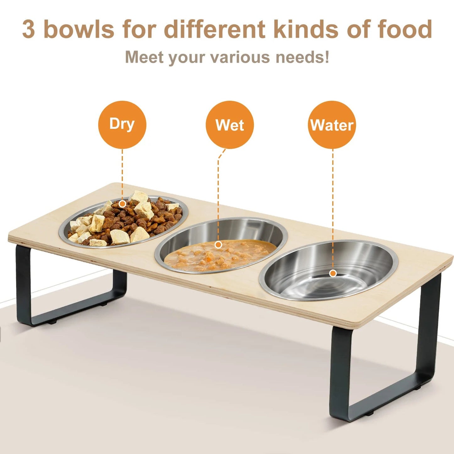 15° Tilted Elevated Cat Bowls Stand with Stainless Steel Bowls