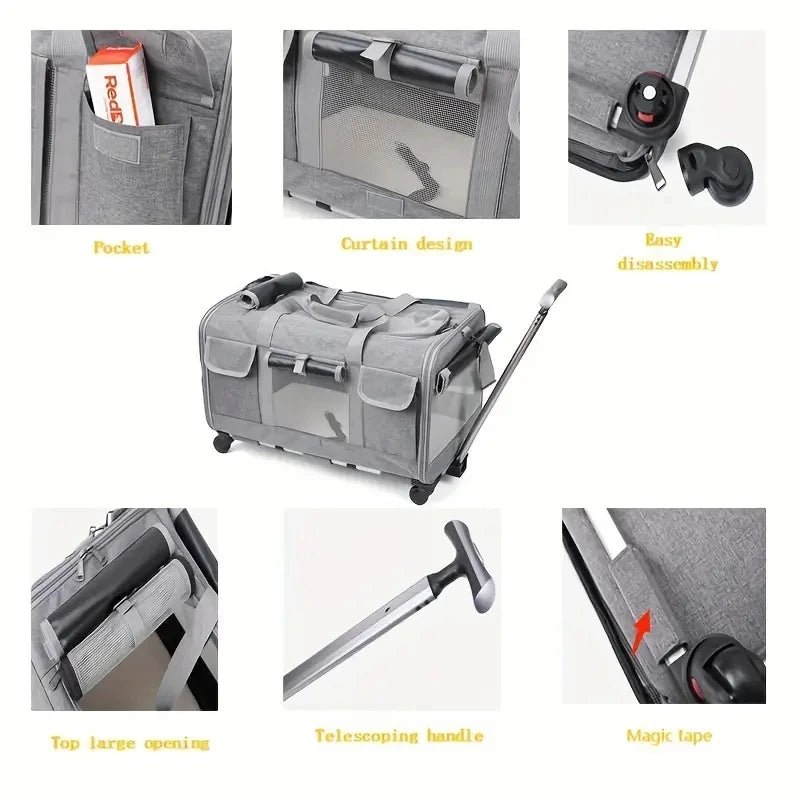 Extra-Large Pet Trolley Carrier – Foldable & Detachable Travel Bag for Dogs & Cats