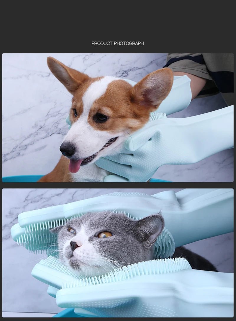 Pet Grooming Gloves – Soft Silicone Bath & Hair Removal Glove for Dogs & Cats