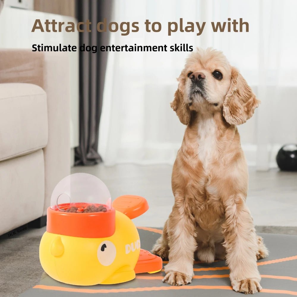 Cartoon Duck Pet Snack Feeder – Automatic Dog & Cat Treat Dispenser for Training