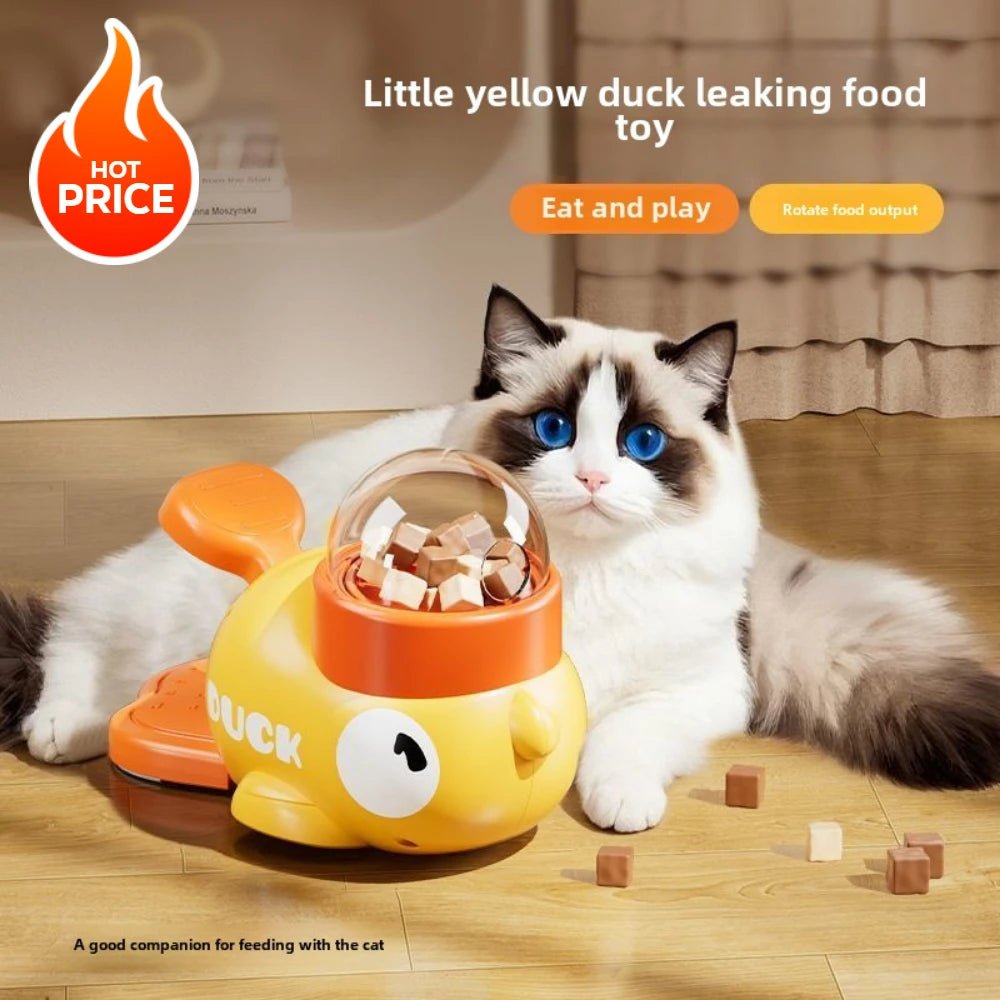 Cartoon Duck Pet Snack Feeder – Automatic Dog & Cat Treat Dispenser for Training