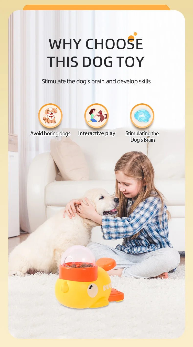 Cartoon Duck Pet Snack Feeder – Automatic Dog & Cat Treat Dispenser for Training
