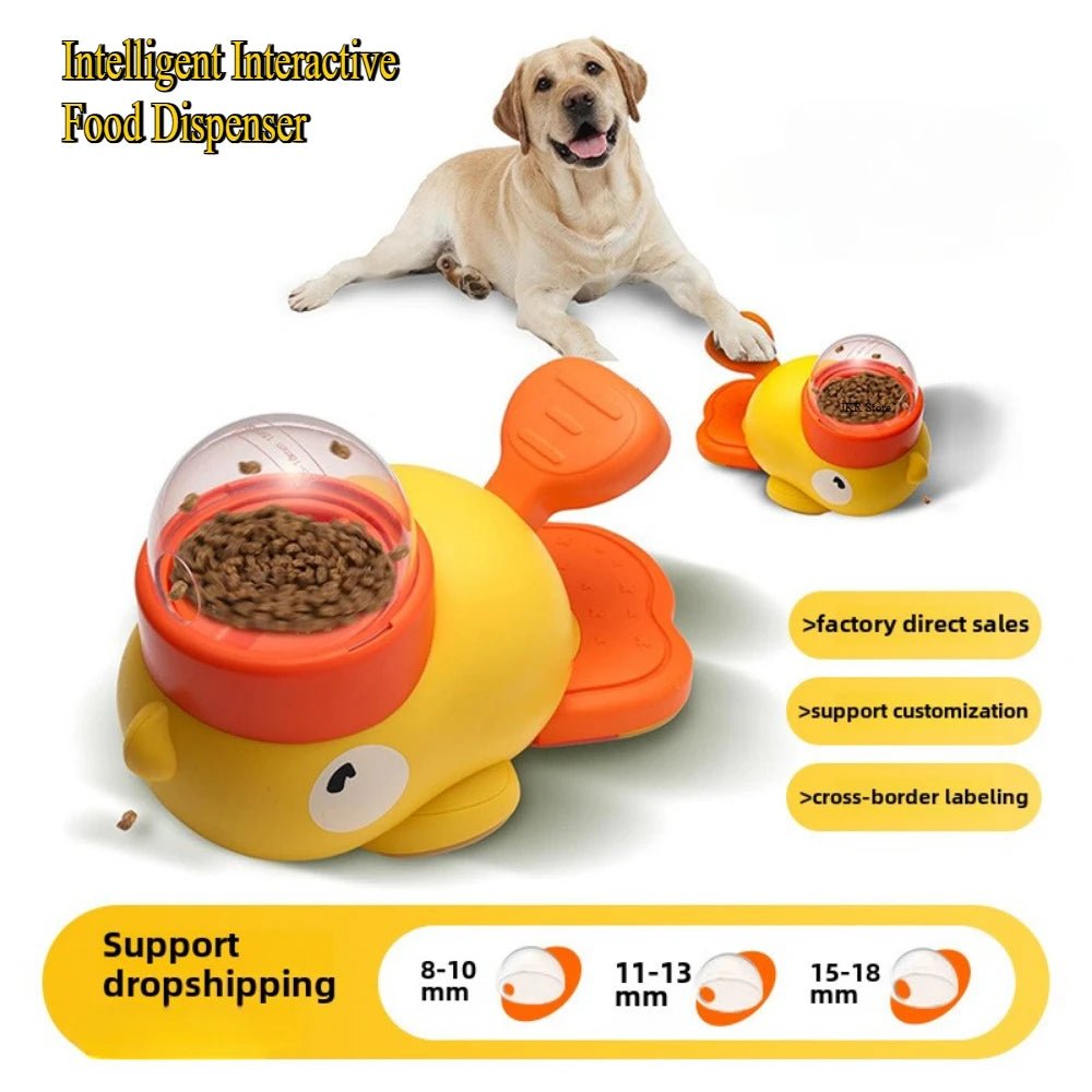 Cartoon Duck Pet Snack Feeder – Automatic Dog & Cat Treat Dispenser for Training