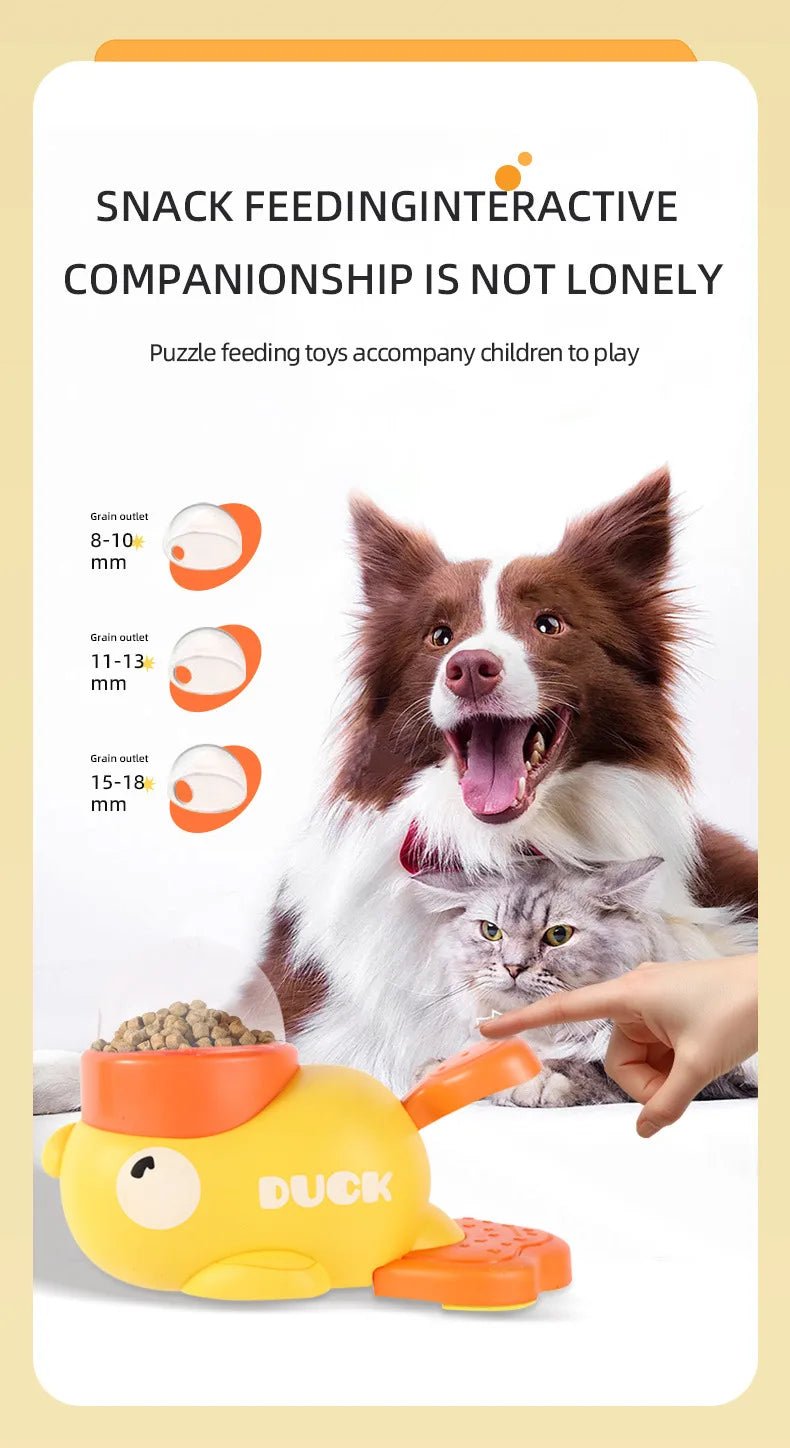 Cartoon Duck Pet Snack Feeder – Automatic Dog & Cat Treat Dispenser for Training