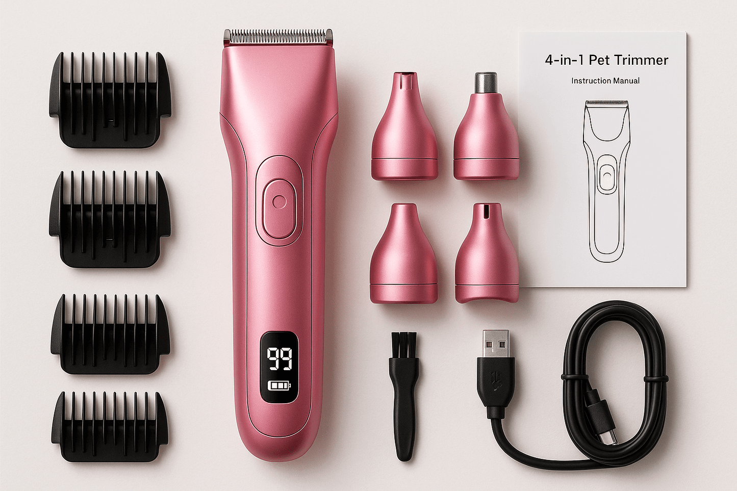 4 IN 1 Electric Pet Trimmer, Rechargeable Pet Clippers for Dogs Grooming Kit with Foot Hair Cutting Machine Pet Grooming Kit