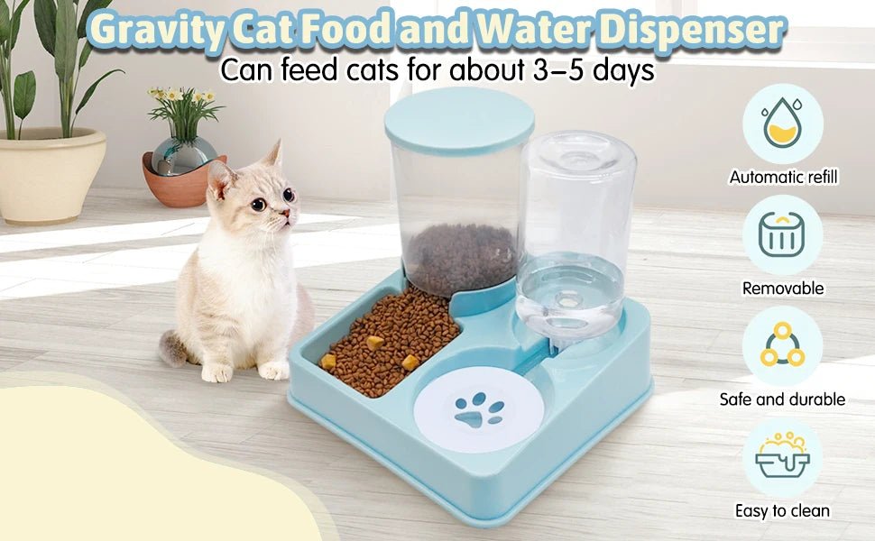 2-in-1 Automatic Cat Feeder & Water Dispenser Set - Gravity Pet Food & Waterer
