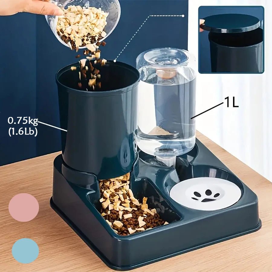 2-in-1 Automatic Cat Feeder & Water Dispenser Set - Gravity Pet Food & Waterer