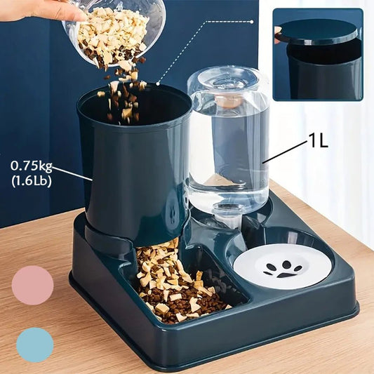 2-in-1 Automatic Cat Feeder & Water Dispenser Set - Gravity Pet Food & Waterer