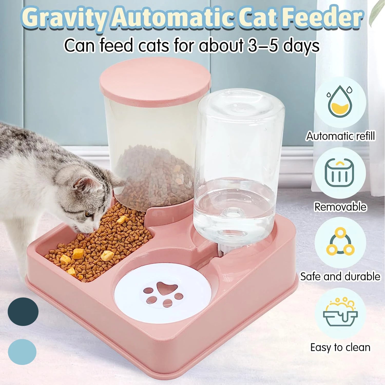 2-in-1 Automatic Cat Feeder & Water Dispenser Set - Gravity Pet Food & Waterer