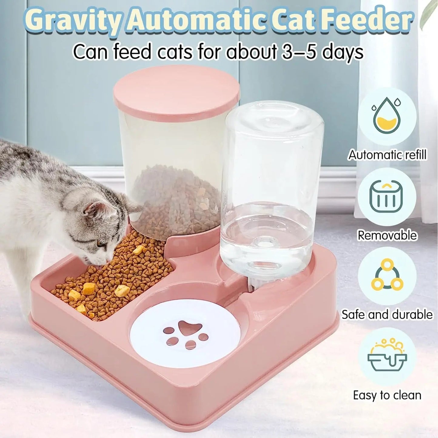 2-in-1 Automatic Cat Feeder & Water Dispenser Set - Gravity Pet Food & Waterer