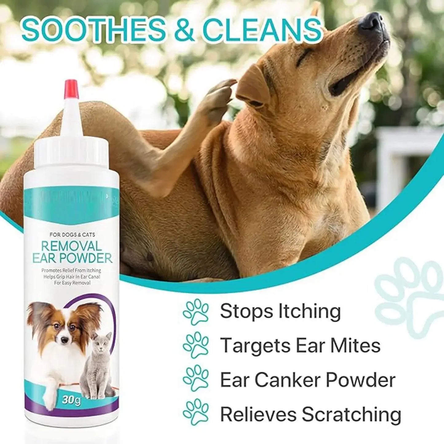 Dog Ear Care Powder: Pet Ear Cleaner for Gentle Ear Cleaning