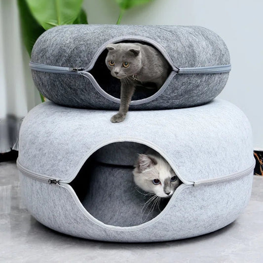 Interactive Donut Cat Bed & Tunnel: Kitten Sports Equipment & Toys Combo