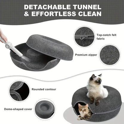 Interactive Donut Cat Bed & Tunnel: Kitten Sports Equipment & Toys Combo