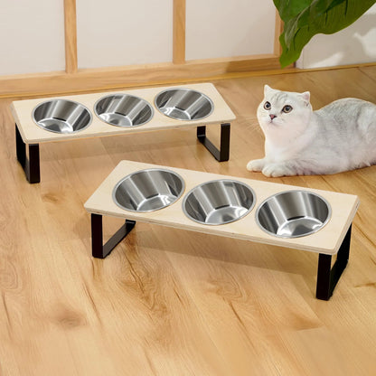 15° Tilted Elevated Cat Bowls Stand with Stainless Steel Bowls