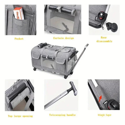 Extra-Large Pet Trolley Carrier – Foldable & Detachable Travel Bag for Dogs & Cats