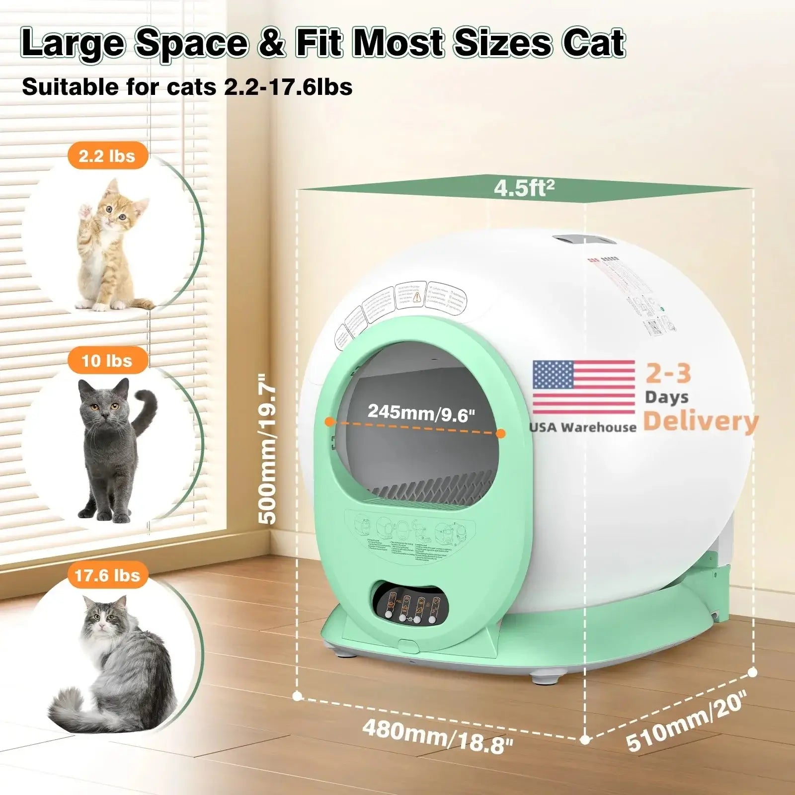 Smart automatic self-cleaning cat litter box Large Capacity 65L
