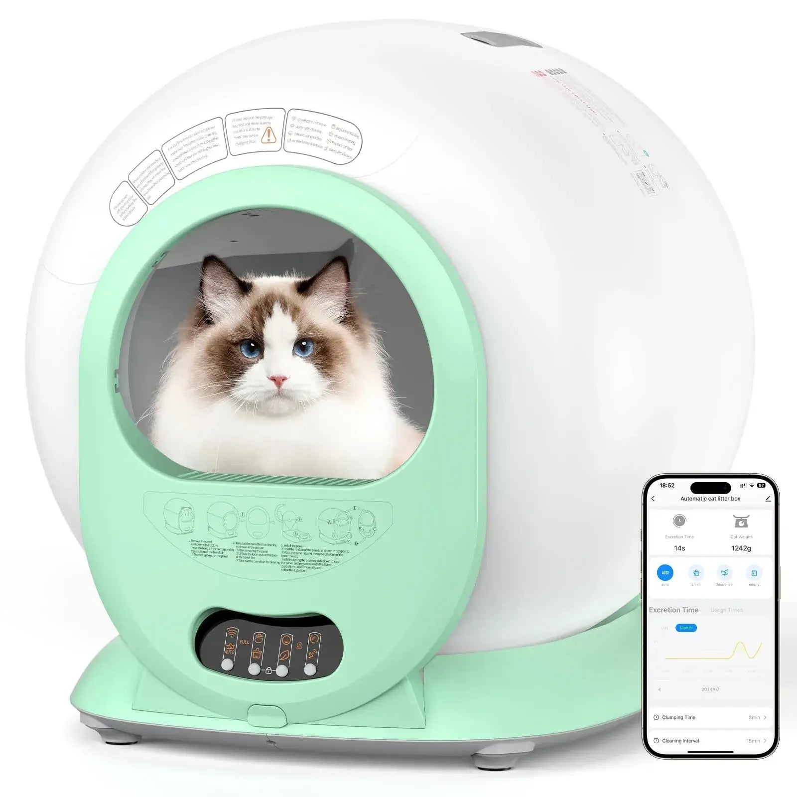 Smart automatic self-cleaning cat litter box Large Capacity 65L
