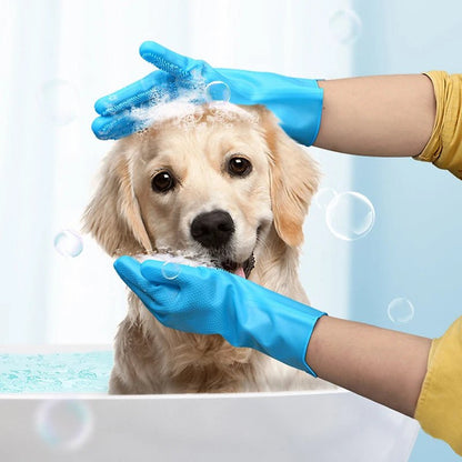 Pet Grooming Gloves – Soft Silicone Bath & Hair Removal Glove for Dogs & Cats
