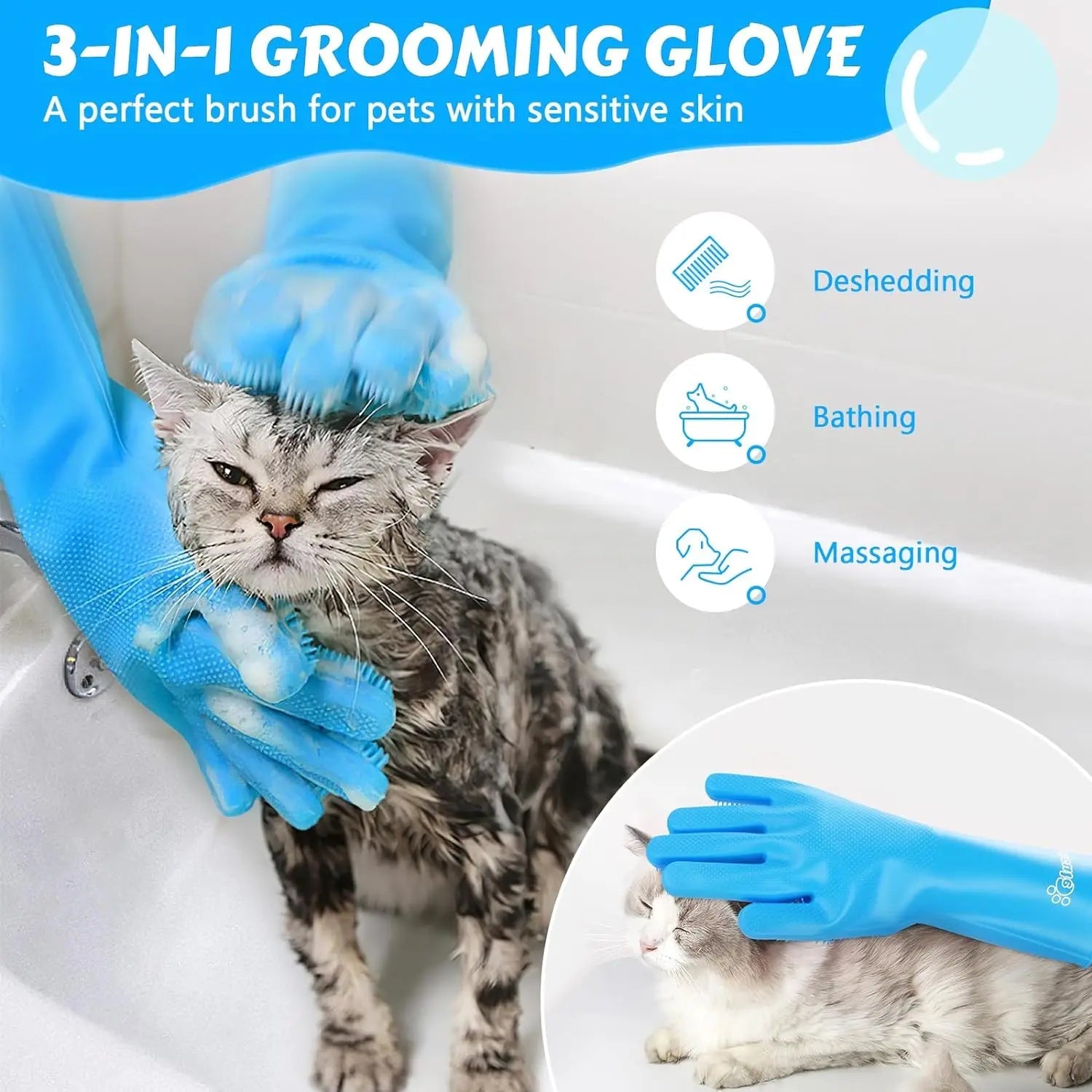 Pet Grooming Gloves – Soft Silicone Bath & Hair Removal Glove for Dogs & Cats