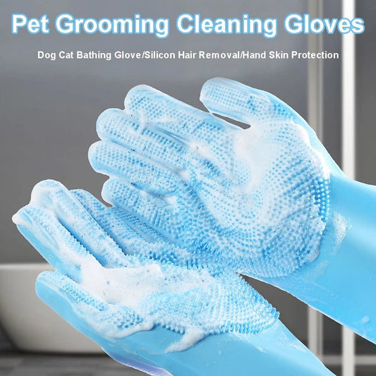 Pet Grooming Gloves – Soft Silicone Bath & Hair Removal Glove for Dogs & Cats