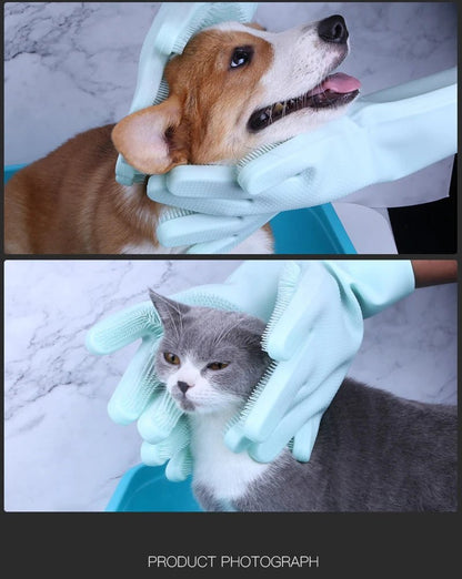 Pet Grooming Gloves – Soft Silicone Bath & Hair Removal Glove for Dogs & Cats