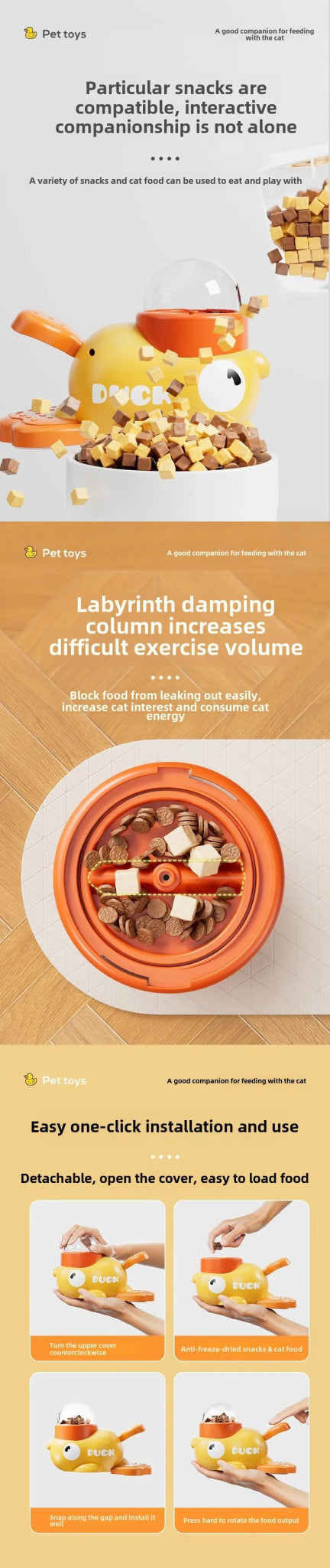 Cartoon Duck Pet Snack Feeder – Automatic Dog & Cat Treat Dispenser for Training