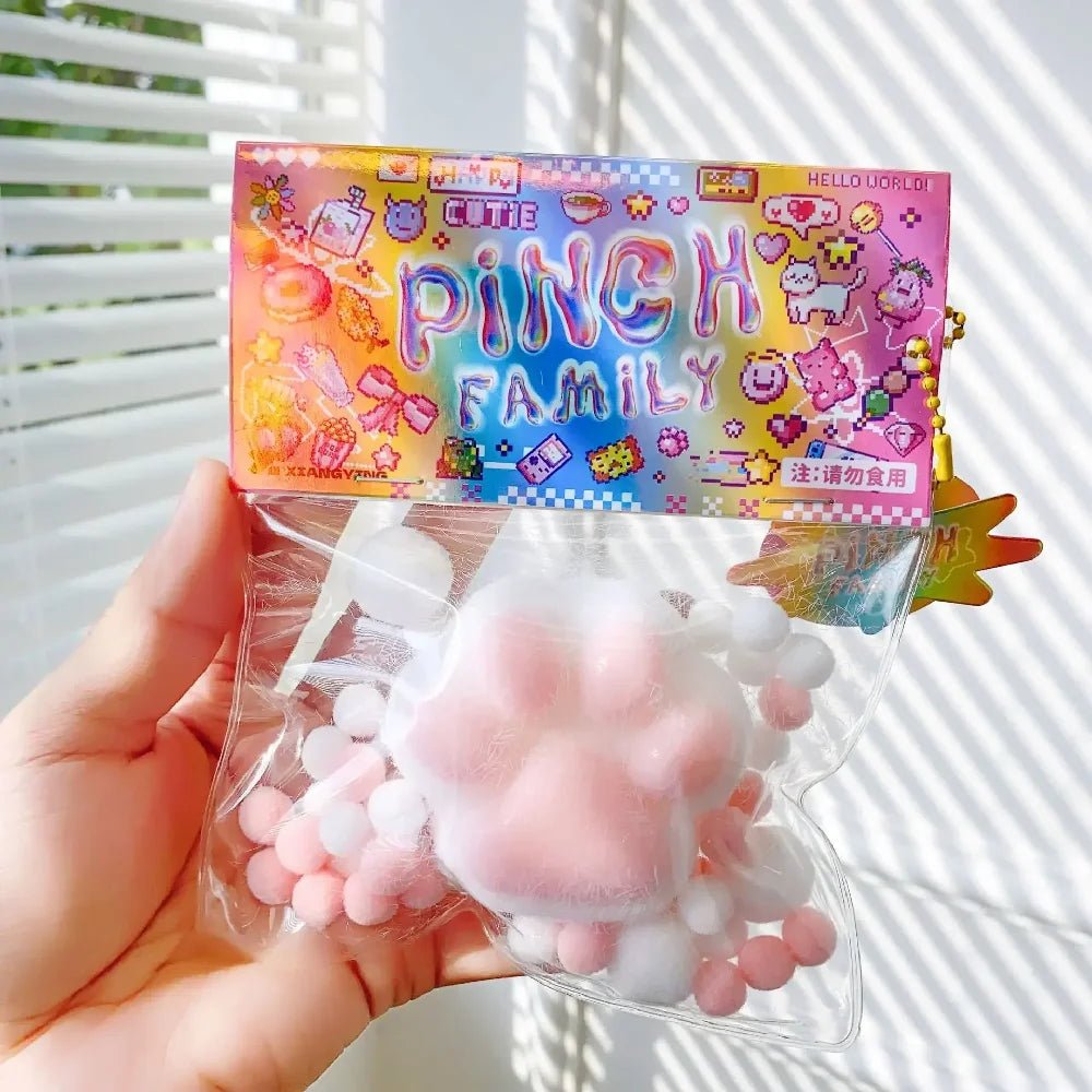 TPR & Plush Cat Paw Squishy Toy – Cute Pink Fidget Stress Relief for Kids & Adults